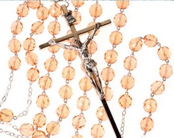 CLOSEOUT Wedding Lasso, beautiful citrine color crystal beads with silver accents and a silver crucifix