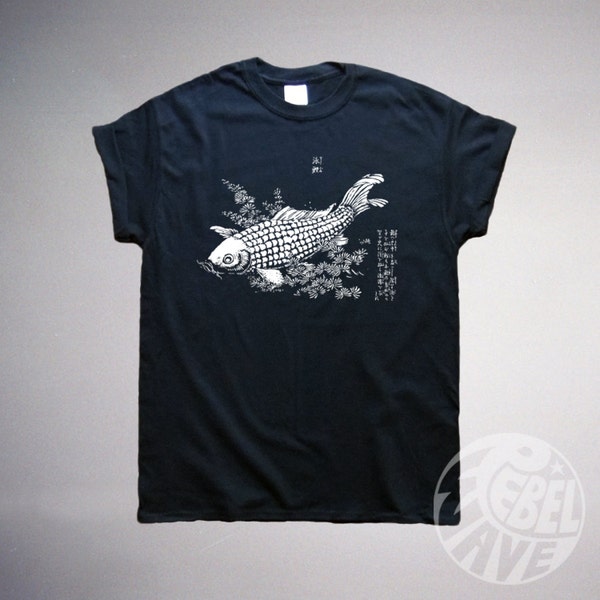Japanese art Tee, Koi, carp, fish, samurai Tshirt, screen printed, mens, womens, unisex Tee, graphic Tee, SIZE (LARGE)