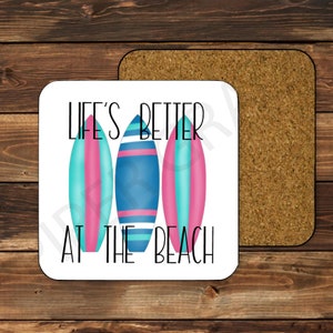 Beach Coasters, Surfing Coaster, Surfing Gifts, Summer House Decor, Summer Home Decor, Beach Decor, Surfboard Home Decor, Beach Gift Ideas