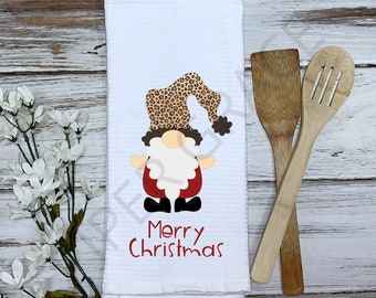 Gnome Dish Towels, Christmas Dish Towel, Christmas Decor, Holiday Decor, Hostess Gift Ideas, Leopard Print,  Christmas Gnomes