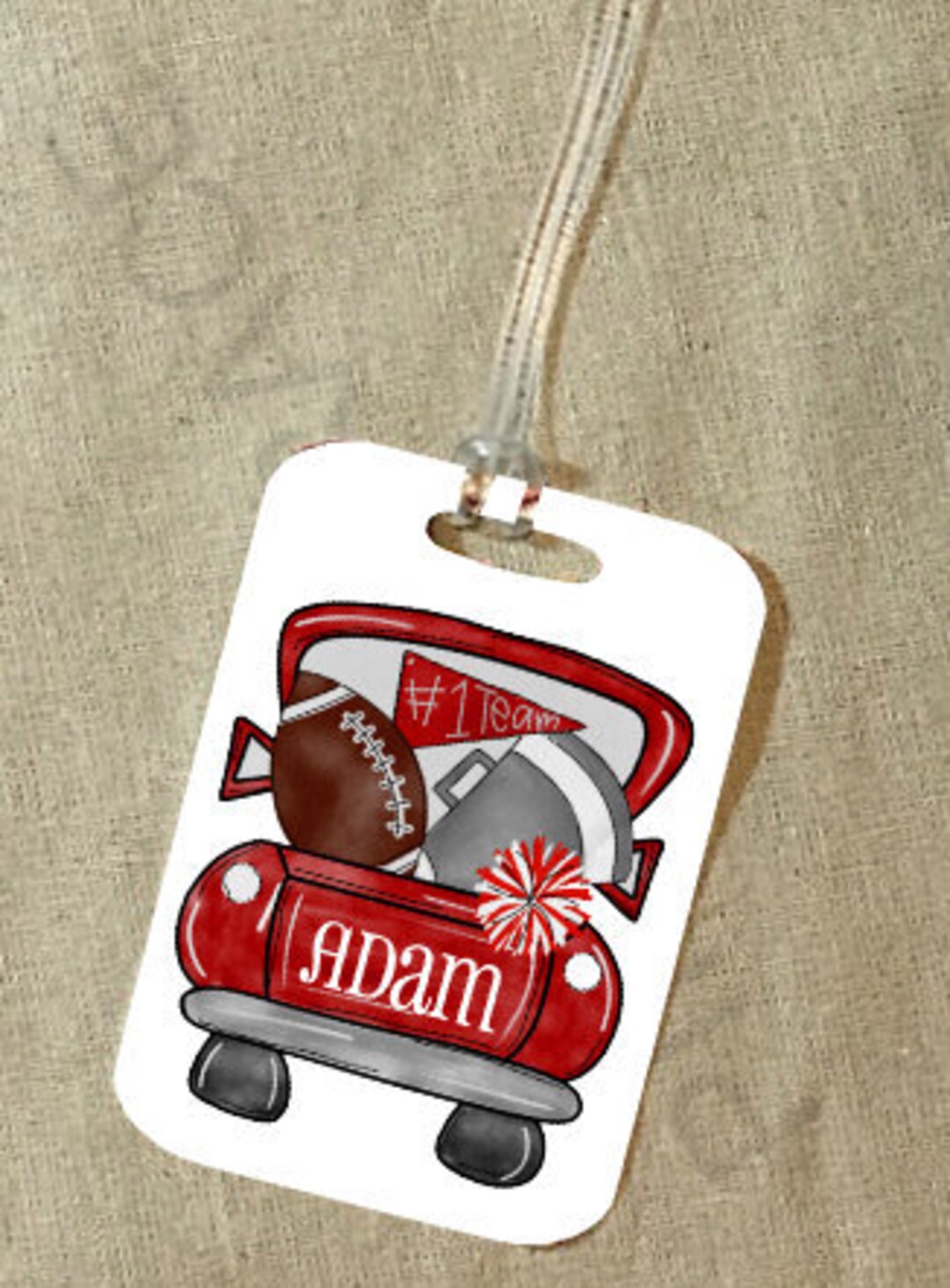 Red Football Luggage Tag, Red Football Bag Tag, Football Luggage Tag