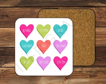 Valentine Coasters, Love Coasters, Valentines Day Decor, Valentine Home Decor, Valentine Hearts