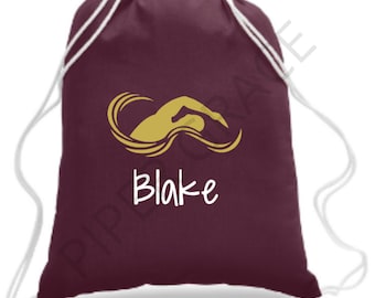 Personalized Swim Bag, Swim Team Gifts, Swimmer Bag, Swim Gifts, Drawstring Backpack, Personalized Drawstring Bag, Drawstring Bag