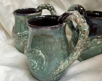 Handcrafted pottery octopus tentacle mug , ceramic octopus tentacle mug