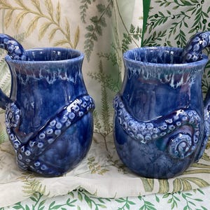 Handcrafted pottery octopus tentacle mug , ceramic octopus tentacle mug