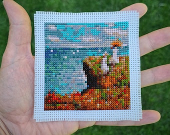 Mini modèle de point de croix chef-d'oeuvre « La promenade sur la falaise de Claude Monet », petit point de croix, modèle de point de croix moderne PDF