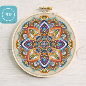 Modèle de point de croix moderne « Mandala automne ». (P200)