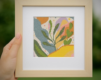 Grille point de croix moderne « Matisse Inspired Art Abstrait Moderne ». (P330) Petit point de croix. Modèle de point de croix compté art abstrait.