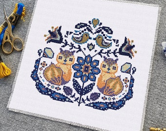 Modern cross stitch pattern "Scandinavian Folk Art featuring Fox". (P203)