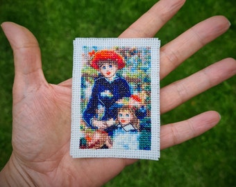Tiny art cross stitch pattern "Two Sisters on the Terrace by Auguste Renoir". (P284) Miniature art, Mini masterpiece cross stitch