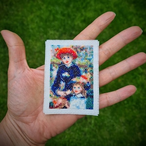 Tiny art cross stitch pattern &quot;Two Sisters on the Terrace by Auguste Renoir&quot;. (P284) Miniature art, Mini masterpiece cross stitch