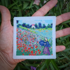 Modern cross stitch pattern &quot;Tiny Claude Monet - Poppy Field &quot;. (P225) Miniature art cross stitch.