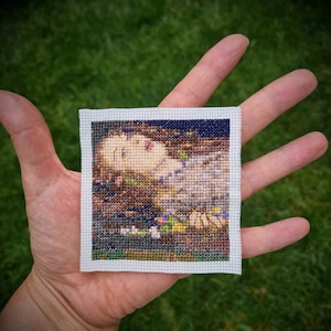 Tiny masterpiece cross stitch pattern &quot;Ophelia by Sir John Everett Millais&quot;. (P264) Miniature art cross stitch.