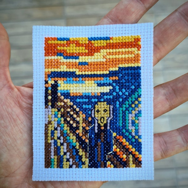 Modern cross stitch pattern "Tiny Scream by Edvard Munch". (P221) Miniature art cross stitch. Mini Masterpiece.