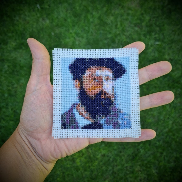 Mini art cross stitch pattern "Claude Monet Self Portrait". (P311) Tiny cross stitch. Mini Masterpiece