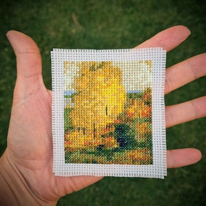 Mini masterpiece cross stitch pattern "By the Stream, Autumn by Paul Gaugin". (P312) Miniature art cross stitch.