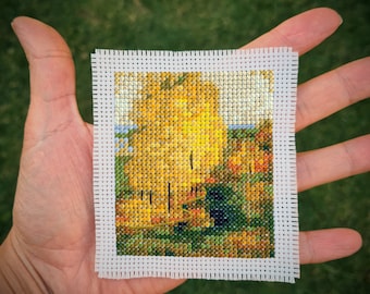 Mini masterpiece cross stitch pattern "By the Stream, Autumn by Paul Gaugin". (P312) Miniature art cross stitch.