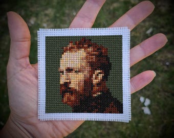 Mini modèle de point de croix art - Portrait de Van Gogh par John Russel, broderie moderne bricolage, téléchargement PDF instantané, mini chef-d'oeuvre