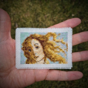 Tiny art cross stitch pattern "Birth of Venus (close up) by Sandro Botticelli". (P222) Miniature art cross stitch. Tiny portrait