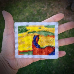 Modernes Kreuzstichmuster &quot;Pferdchen in der Landschaft von Franz Marc&quot; (P262) Miniatur Kunst Kreuzstich.