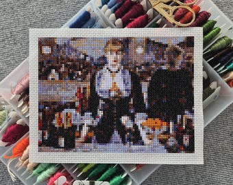 Mini modèle de point de croix chef-d'oeuvre - Un bar aux Folies-Bergère par Édouard Manet, mini point de croix d'art au format carte postale, téléchargement PDF