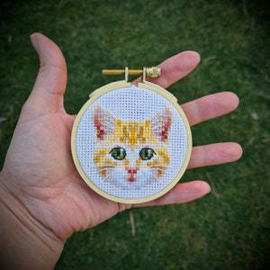 Modern cross stitch pattern &quot;Tiny Orange Tabby Cat&quot;. (P304) Tiny animal cross stitch, cute animal cross stitch