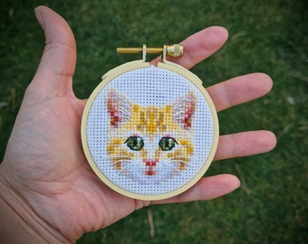 Modern cross stitch pattern "Tiny Orange Tabby Cat". (P304) Tiny animal cross stitch, cute animal cross stitch