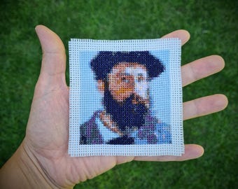 Mini modèle de point de croix artistique - autoportrait par Claude Monet, broderie moderne, bricolage, téléchargement PDF instantané, mini chef-d'oeuvre