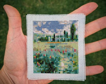 Petit motif de point de croix artistique "Sentier de l'île Saint-Martin, Vétheuil" (P337) Petit point de croix artistique. Mini chef-d'oeuvre, téléchargement PDF