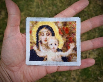 Tiny art cross stitch pattern, The Virgin of Lilies by William-Adolphe Bouguereau. (P271) Miniature art cross stitch.