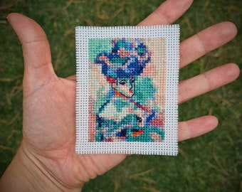 Mini masterpiece cross stitch pattern "Woman with a Hat by Henri Matisse". (P306) Miniature art cross stitch.