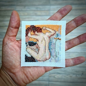 Mini masterpiece cross stitch pattern &quot;After the Bath by Edgar Degas&quot;. (P233) Miniature art cross stitch.