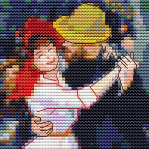 Modernes Kreuzstichmuster "Die kleine Auguste Renoir - Tanz auf Bougival "" (P246) Miniatur Kunst Kreuzstich. Mini-Meisterwerk Kreuzstich Bild 3