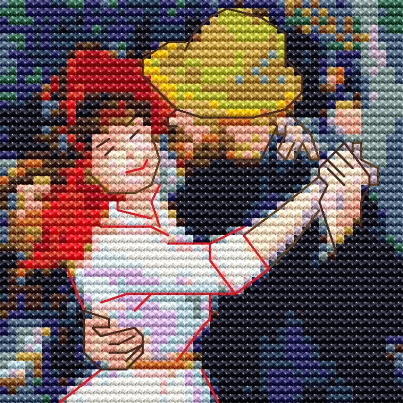 Modernes Kreuzstichmuster "Die kleine Auguste Renoir - Tanz auf Bougival "" (P246) Miniatur Kunst Kreuzstich. Mini-Meisterwerk Kreuzstich Bild 3