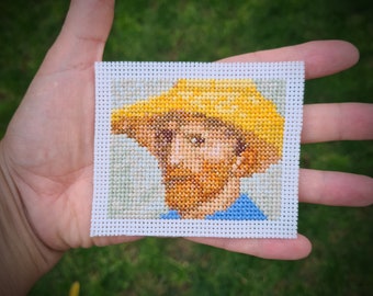 Modern cross stitch pattern "Tiny Van Gogh Self Portrait". (P240) Mini art cross stitch. Miniature Masterpiece