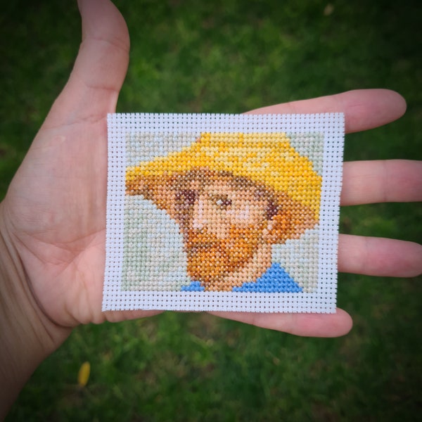 Modern cross stitch pattern "Tiny Van Gogh Self Portrait". (P240) Mini art cross stitch. Miniature Masterpiece