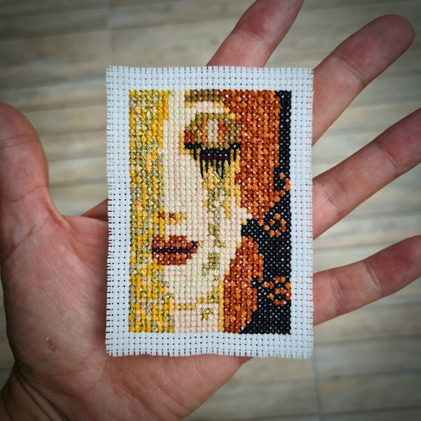 Modern cross stitch pattern "Tiny Golden Tear" by Anne Marie Zilberman. (P242) Miniature art cross stitch.