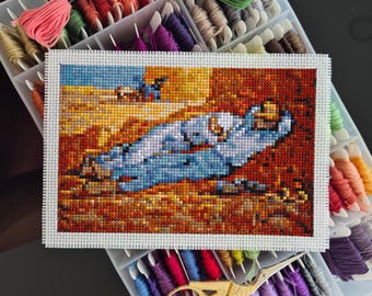 Modèle de point de croix La sieste - Van Gogh, art miniature, mini chef-d'oeuvre (téléchargement numérique PDF)