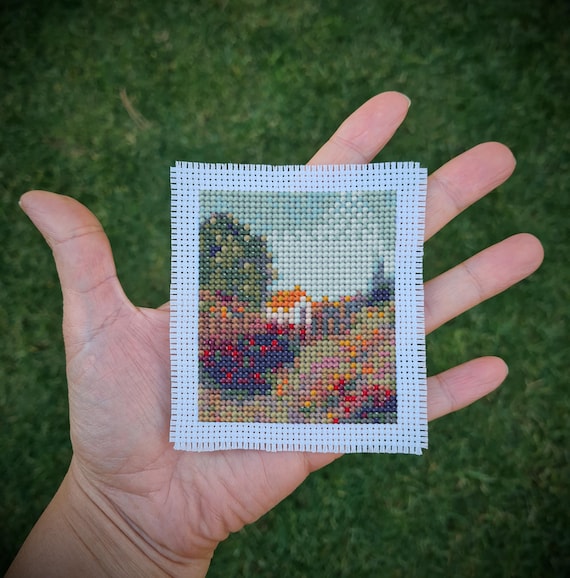 Tiny art cross stitch pattern "Landscape by Vincent Van Gogh". (P330) Mini art cross stitch. Miniature Masterpiece