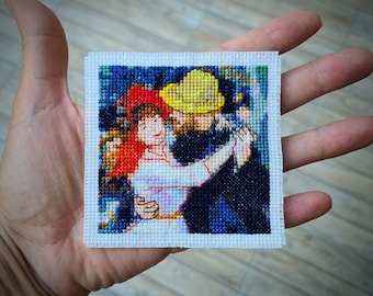 Modern cross stitch pattern "Tiny Auguste Renoir - Dance at Bougival ". (P246) Miniature art cross stitch. Mini masterpiece cross stitch