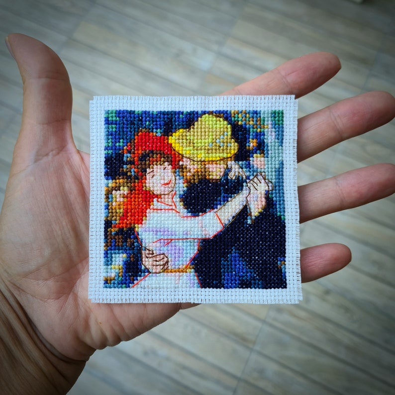 Modernes Kreuzstichmuster "Die kleine Auguste Renoir - Tanz auf Bougival "" (P246) Miniatur Kunst Kreuzstich. Mini-Meisterwerk Kreuzstich Bild 1