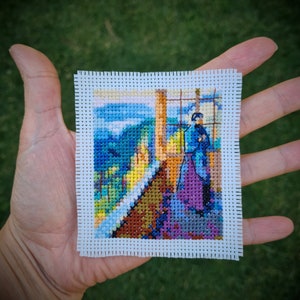 Mini masterpiece cross stitch pattern &quot;On the Veranda by Edvard Munch&quot;. (P301) Miniature art cross stitch.
