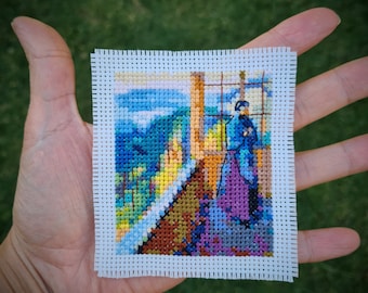 Mini masterpiece cross stitch pattern "On the Veranda by Edvard Munch". (P301) Miniature art cross stitch.
