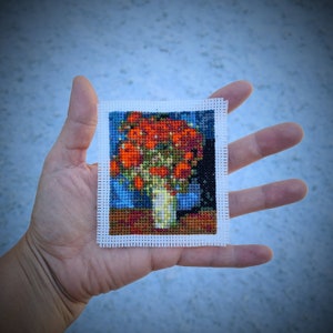 Winziges &quot;Rote Mohnblumen von Vincent Van Gogh&quot; (P260) Mini Masterpiece Kreuzstichmuster, kleines Kunstkreuzstichmuster, modernes Kreuzstichmuster