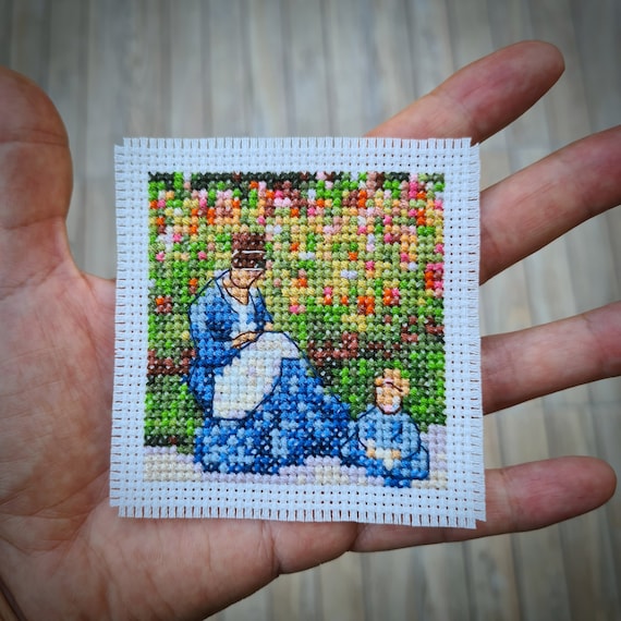 モネ 睡蓮の池 カウントクロスステッチ 完成品 クロード・モネ「 睡蓮