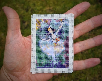 Tiny art cross stitch pattern "Ballet Dancer by Edgar Degas". (P266) Miniature art cross stitch.