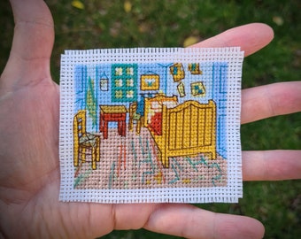 Modern cross stitch pattern "Tiny Van Gogh's Bedroom in Arles". (P257) Mini art cross stitch. Miniature Masterpiece