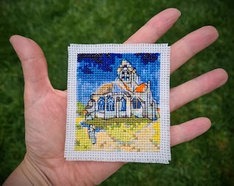 Tiny art cross stitch pattern "Church at Arles by Vincent Van Gogh". (P276) Mini art cross stitch. Miniature Masterpiece