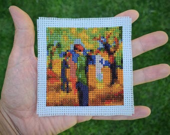 Petit motif de point de croix « Femme à la veste verte par August Macke » (P326) Point de croix d'art miniature, point de croix moderne.
