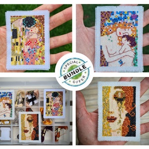 3 in 1 バンドル、小さなグスタフ クリムト/ジルバーマン クロスステッチ パターン バンドル、キス、母と子、黄金の涙 (フレイアの涙)